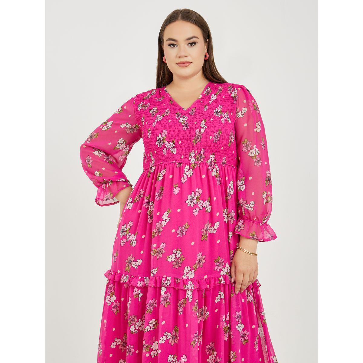 Styli Plus Floral Print Ruffle Detail A-Line Maxi Dress-women-clothing-dresses-image-2
