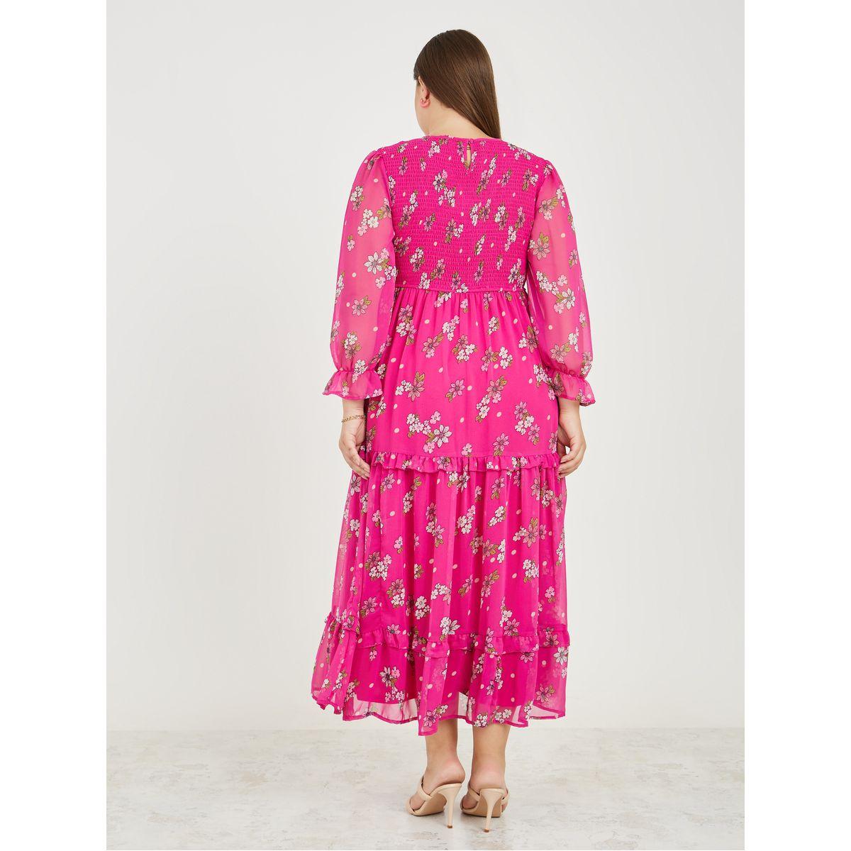 Styli Plus Floral Print Ruffle Detail A-Line Maxi Dress-women-clothing-dresses-image-4