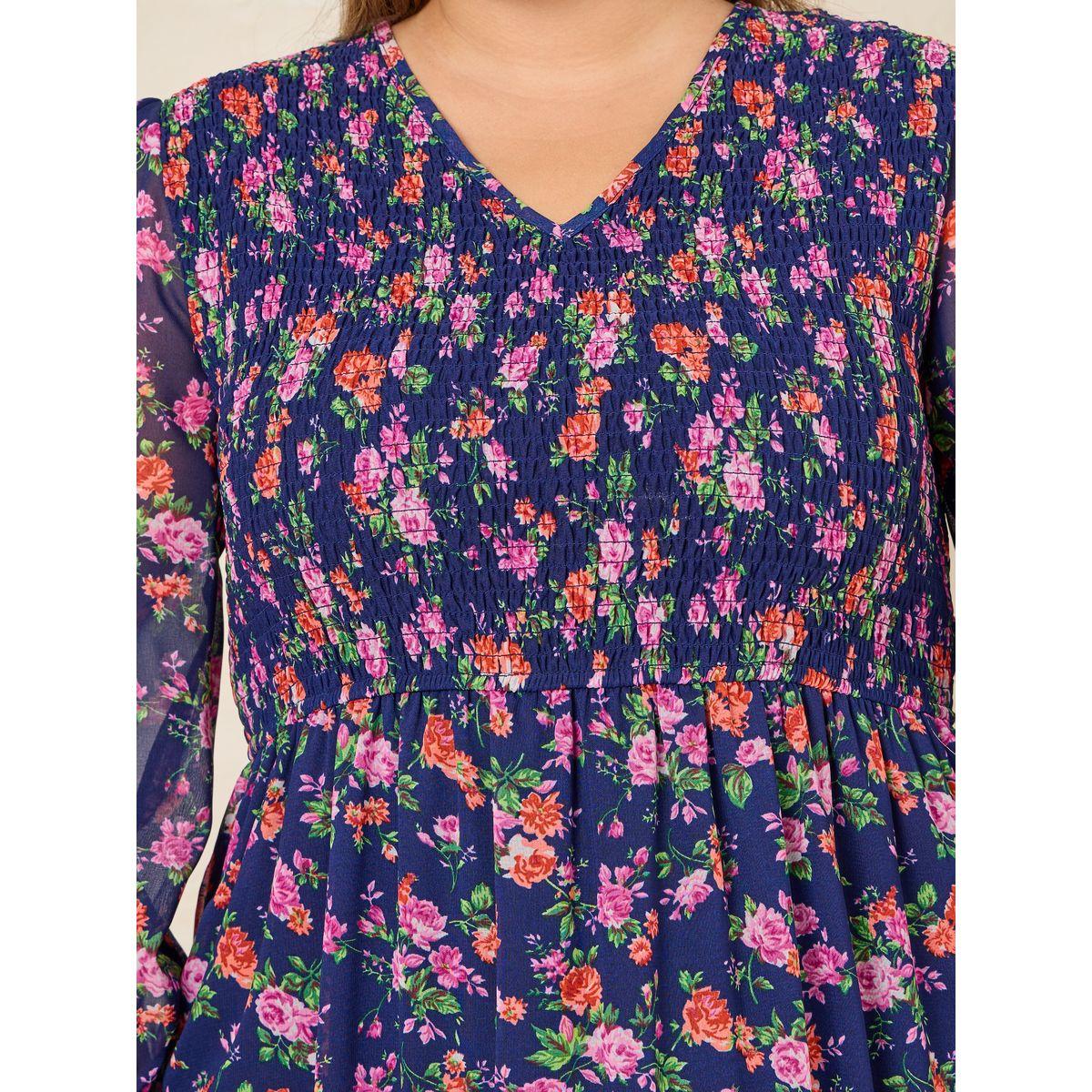 فستان طويل بمقاس كبير مع طبعة زهور وكشكش-women-clothing-dresses-image-3