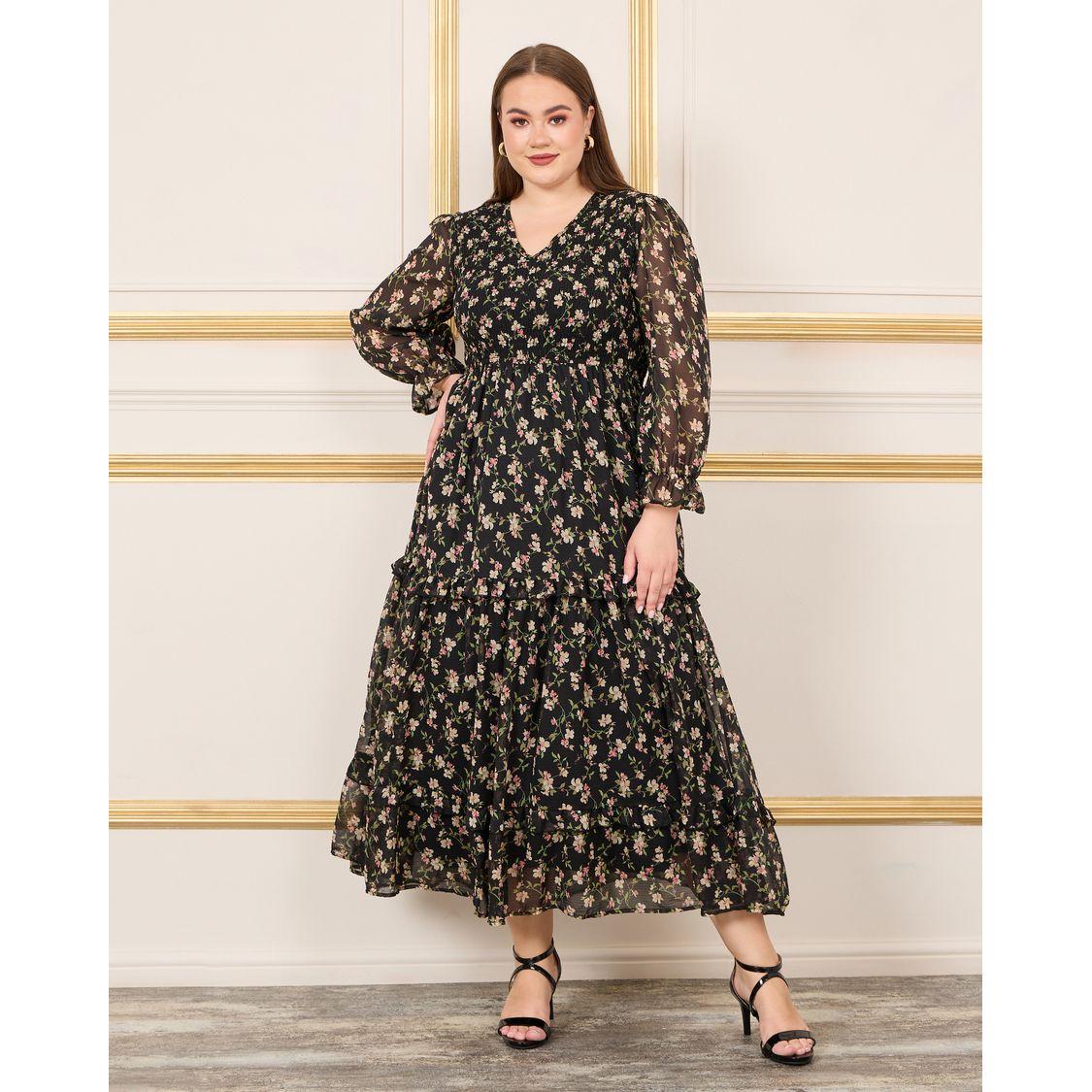فستان طويل بطبعة زهور وكشكش-women-clothing-dresses-image-1