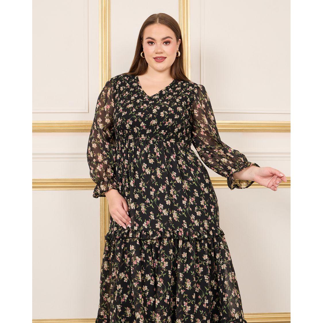 فستان طويل بطبعة زهور وكشكش-women-clothing-dresses-image-2