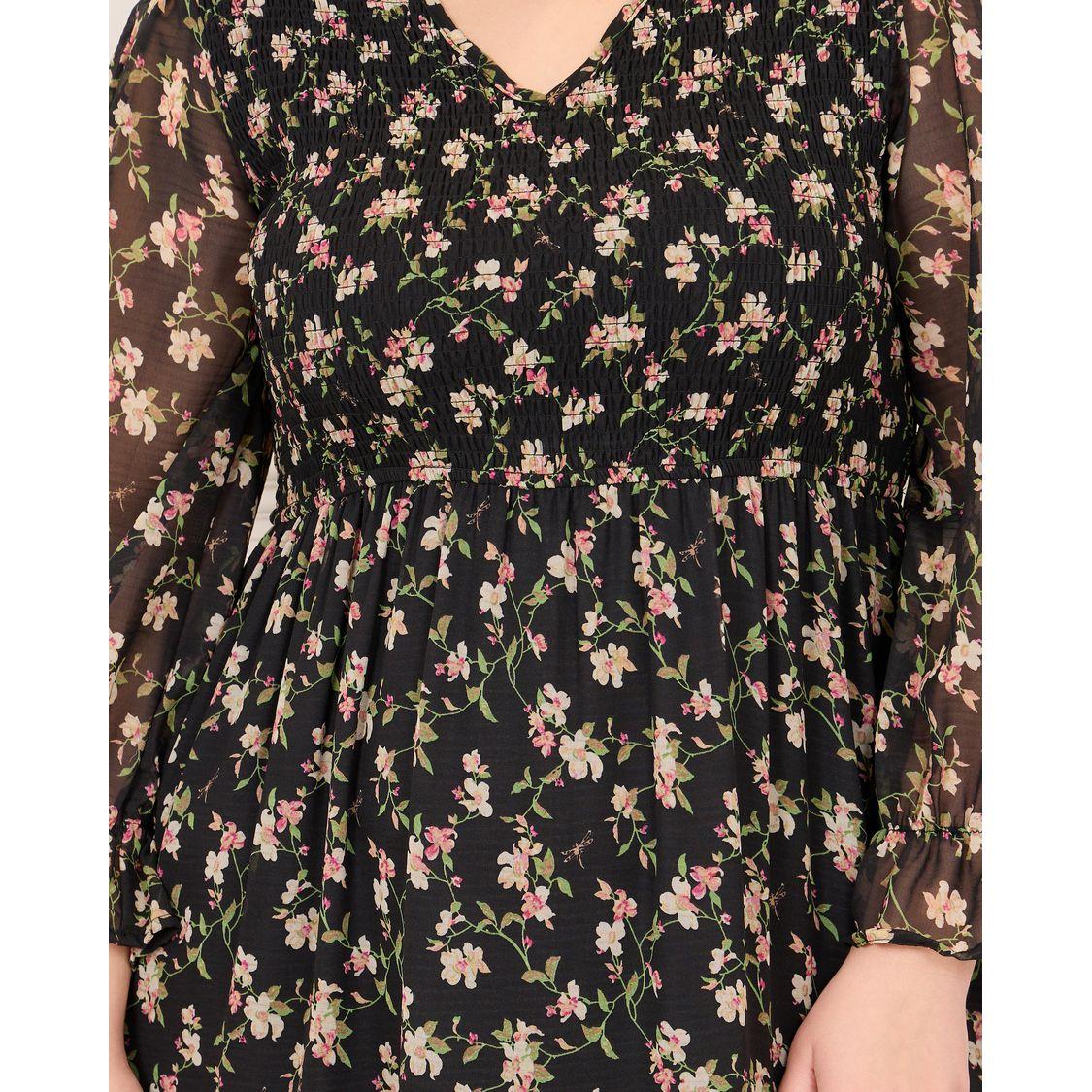 فستان طويل بطبعة زهور وكشكش-women-clothing-dresses-image-3