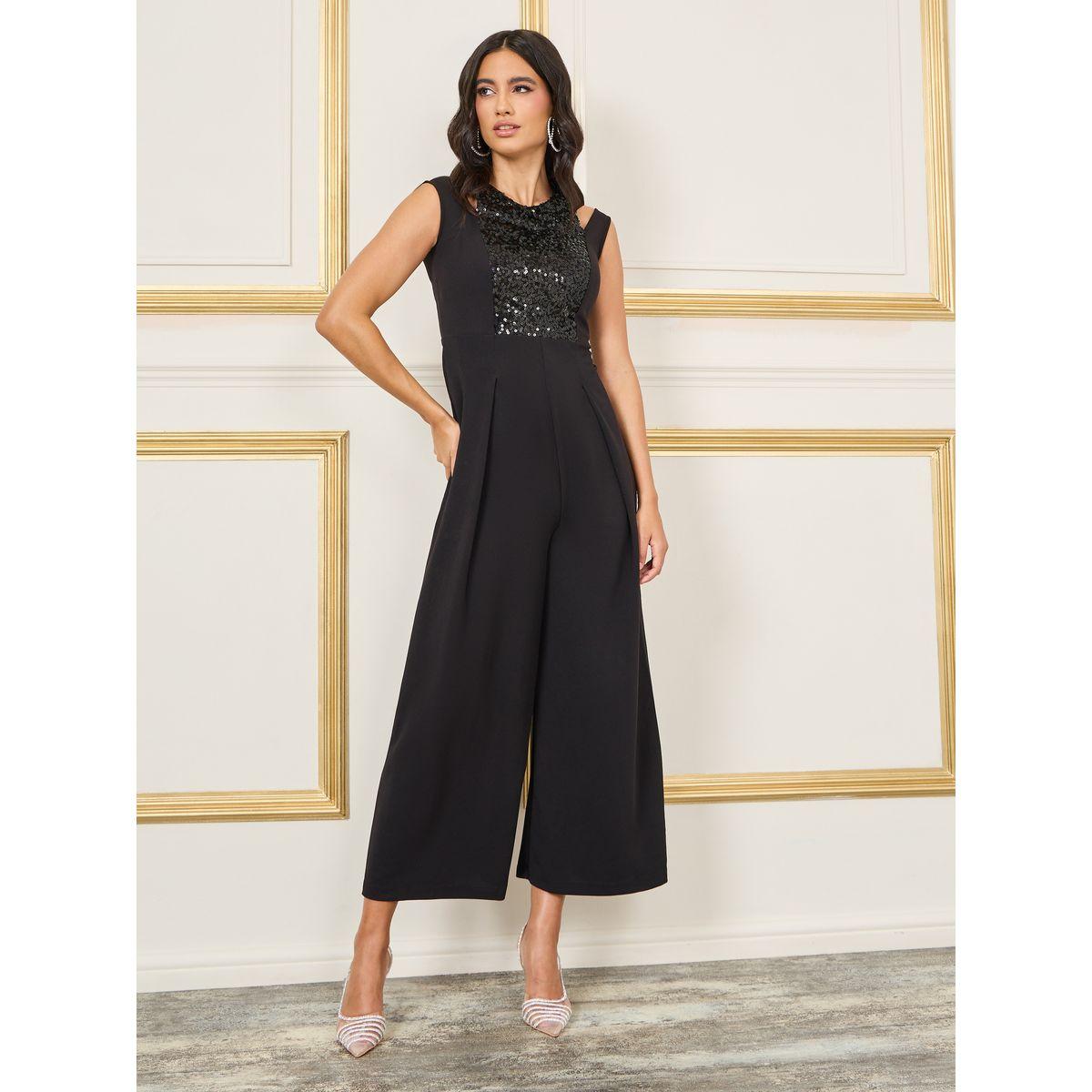 Styli Sequin Cut Out Detail Neck Wide Leg Jumpsuit-women-clothing-jumpsuits-image-1