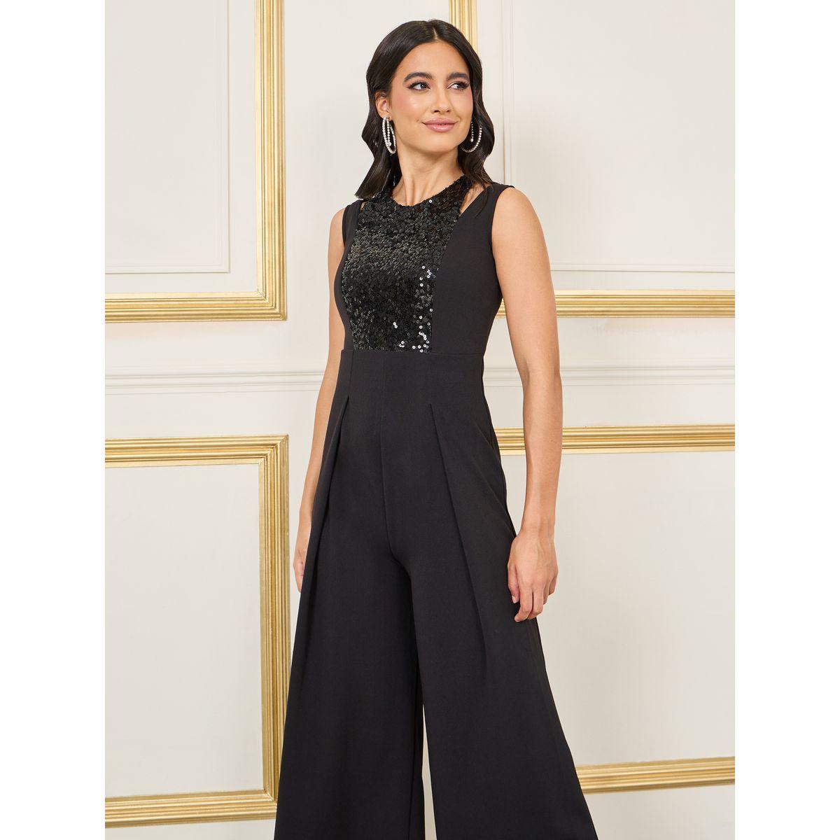 Styli Sequin Cut Out Detail Neck Wide Leg Jumpsuit-women-clothing-jumpsuits-image-2