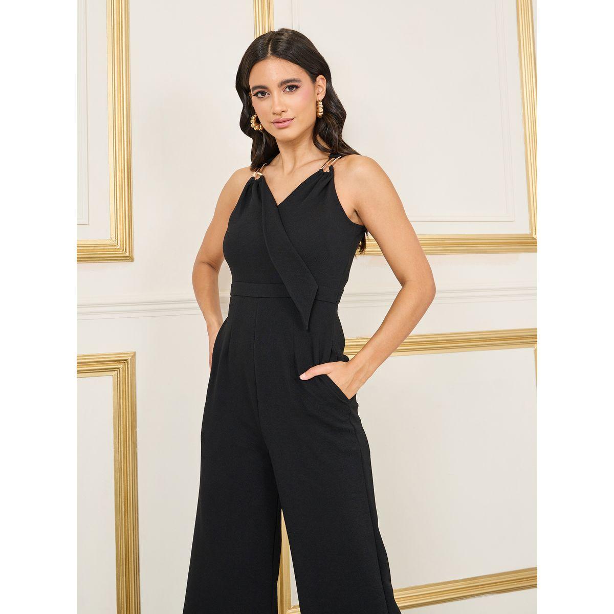 Styli Textured Metal Detail Strap Wide Leg Jumpsuit with Pocket-women-clothing-jumpsuits-image-2