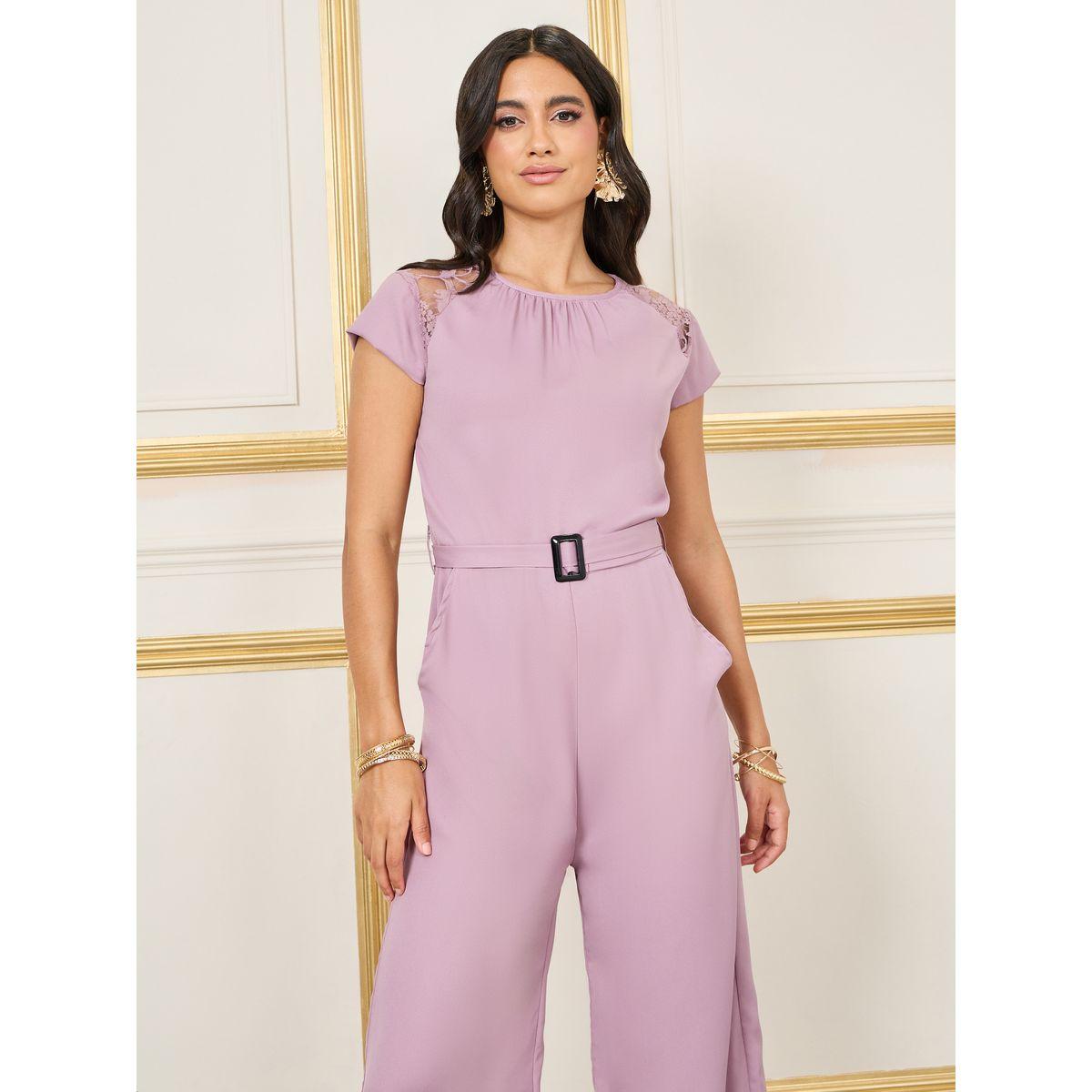 Styli Lace Insert Belted Wide Leg Jumpsuit-women-clothing-jumpsuits-image-2