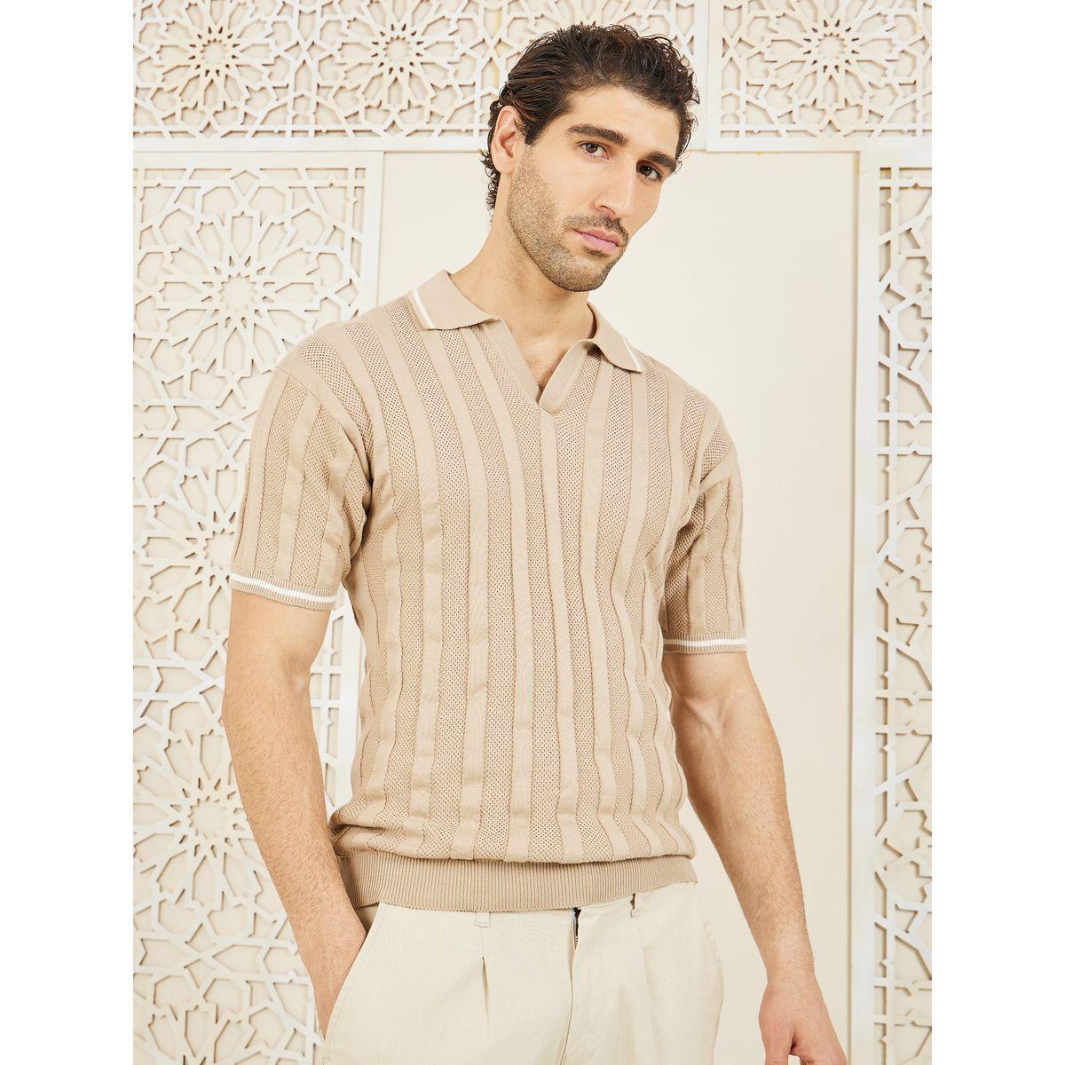 تيشيرت محبوك بياقة بولو وقصة مريحة-men-clothing-tshirtsandpolos-polos-image-1