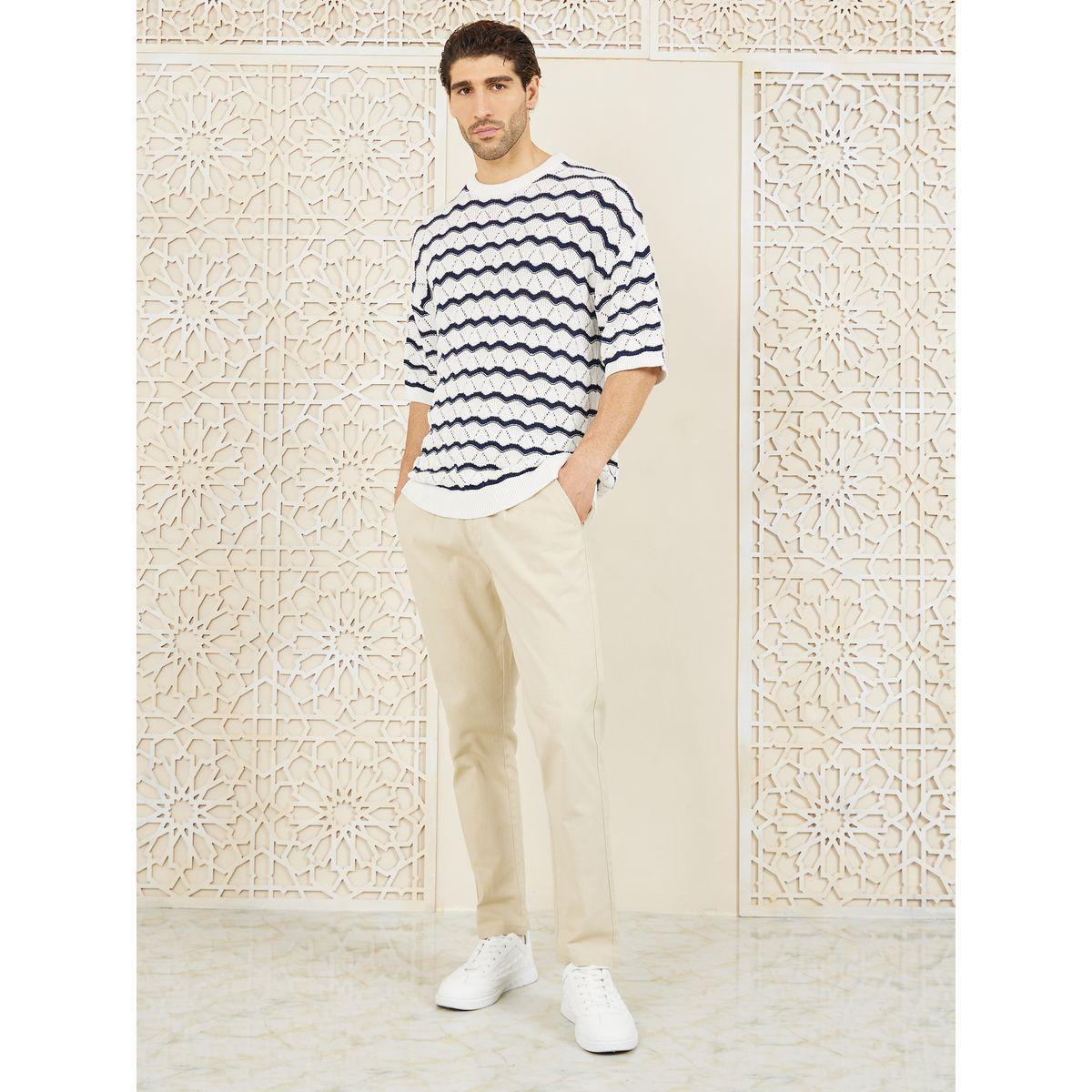 تيشيرت واسع محبوك بتفاصيل كروشيه-men-clothing-tshirtsandpolos-tshirts-image-2