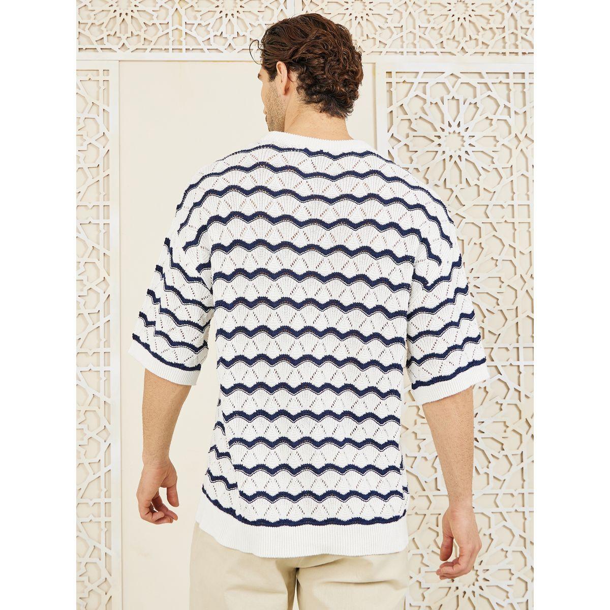 تيشيرت واسع محبوك بتفاصيل كروشيه-men-clothing-tshirtsandpolos-tshirts-image-5