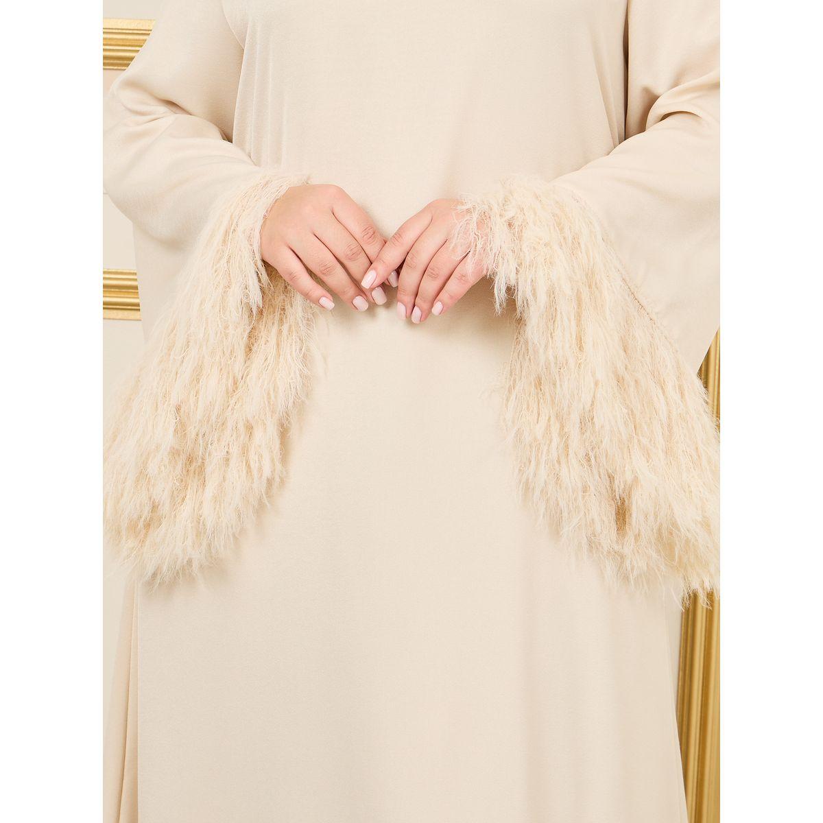 Styli Plus Faux Feather Trim Jalabiya-women-arabicclothing-jalabiyas-image-3
