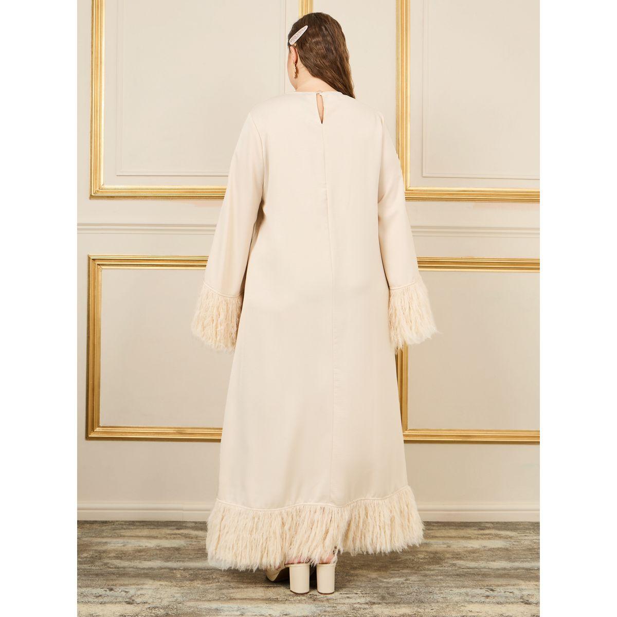 Styli Plus Faux Feather Trim Jalabiya-women-arabicclothing-jalabiyas-image-4