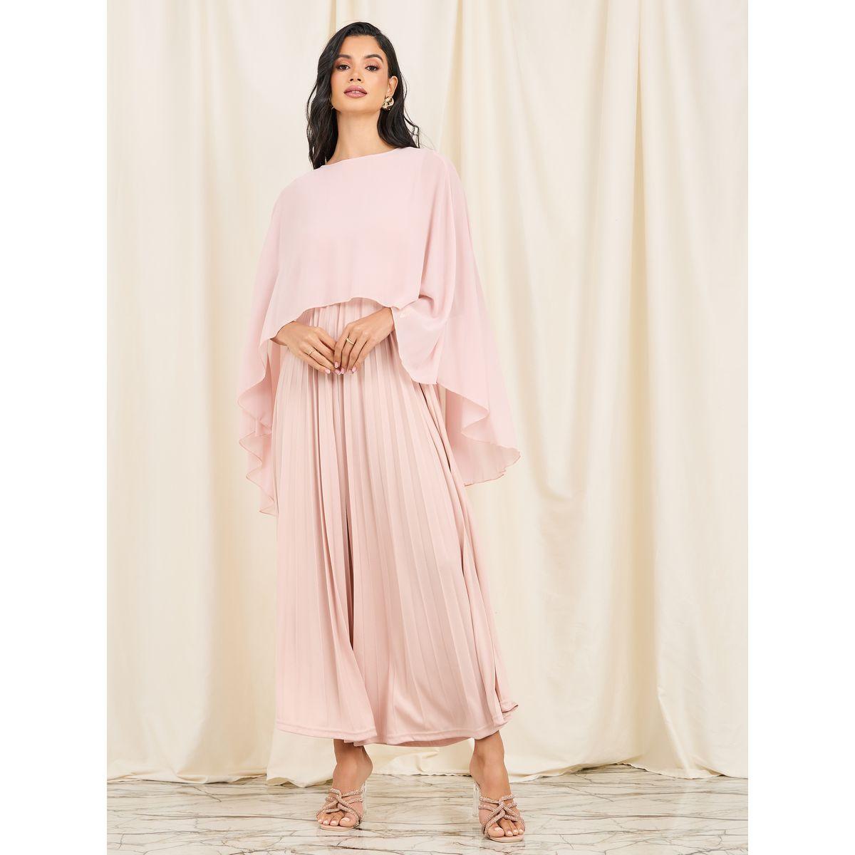 فستان طويل بكسرات واكمام كيب-women-clothing-dresses-image-1