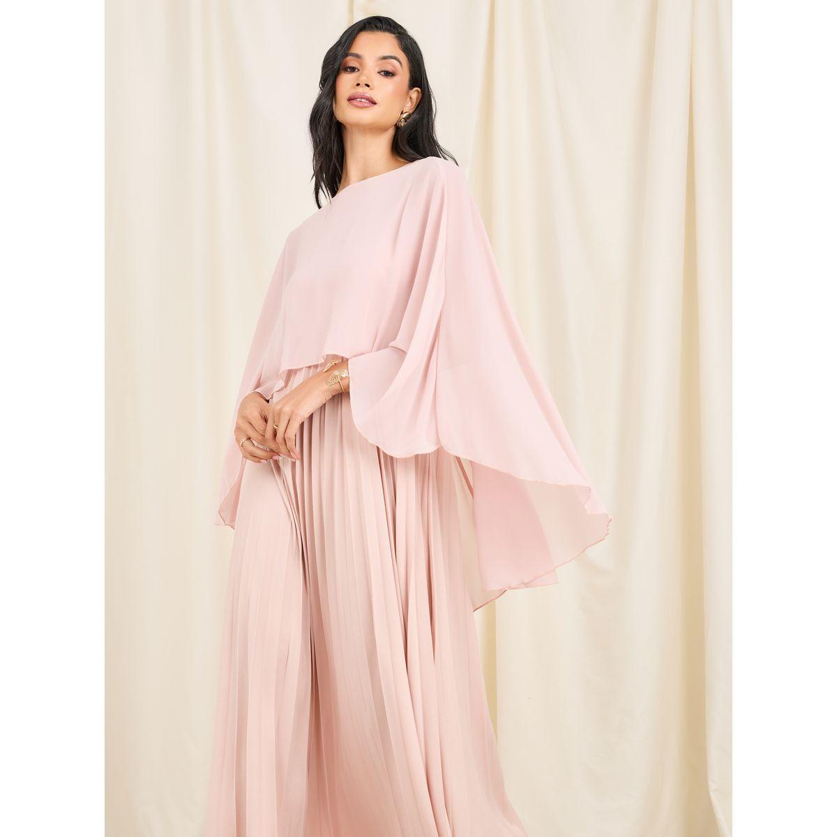 Styli Limited Pleated Cape Sleeves Maxi Dress-women-clothing-dresses-image-2
