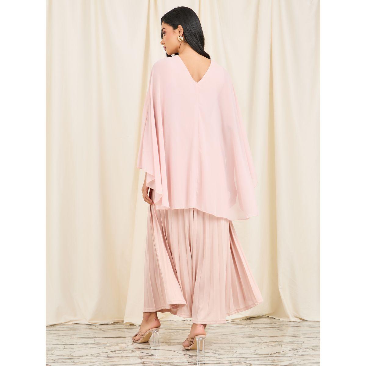 Styli Limited Pleated Cape Sleeves Maxi Dress-women-clothing-dresses-image-4