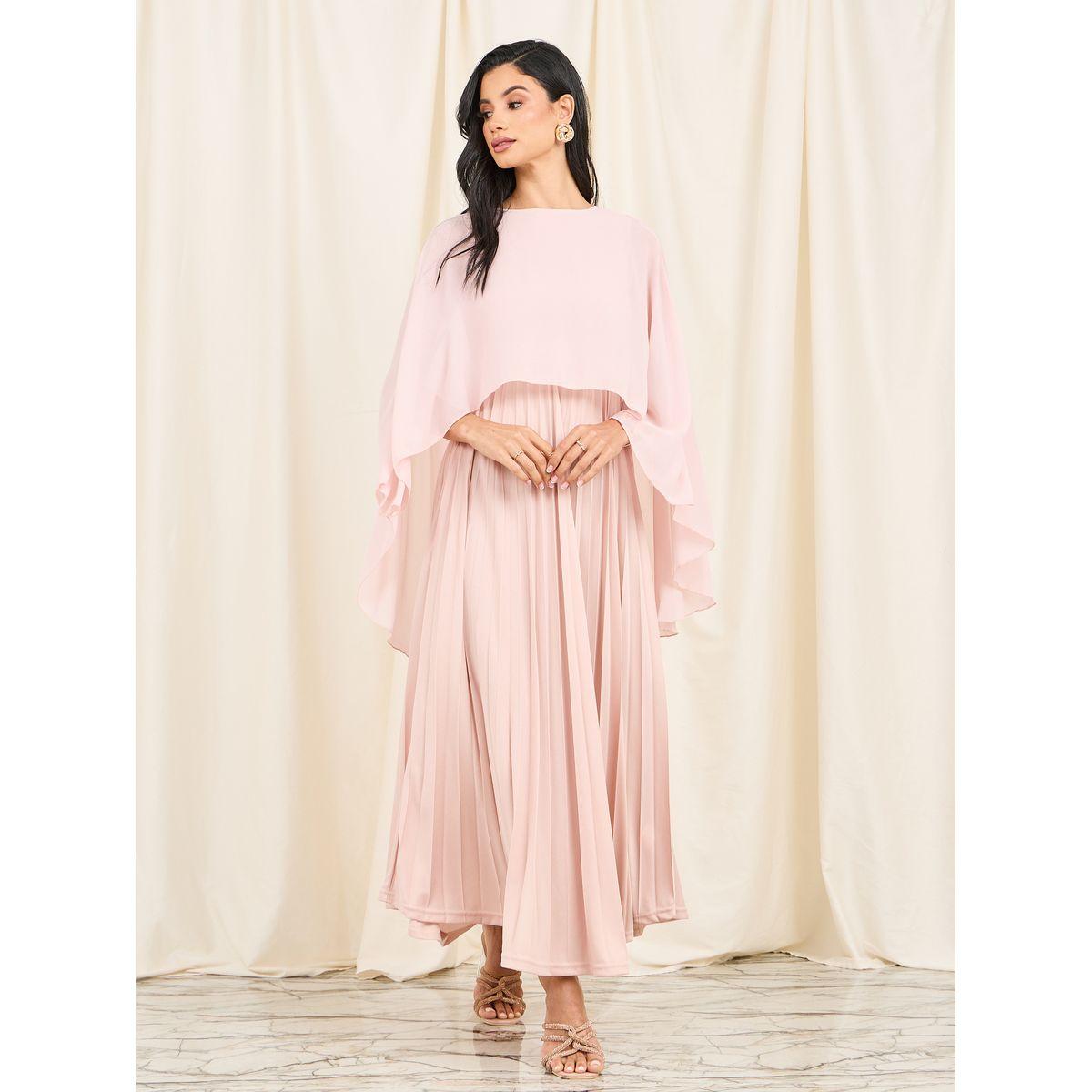 فستان طويل بكسرات واكمام كيب-women-clothing-dresses-image-5