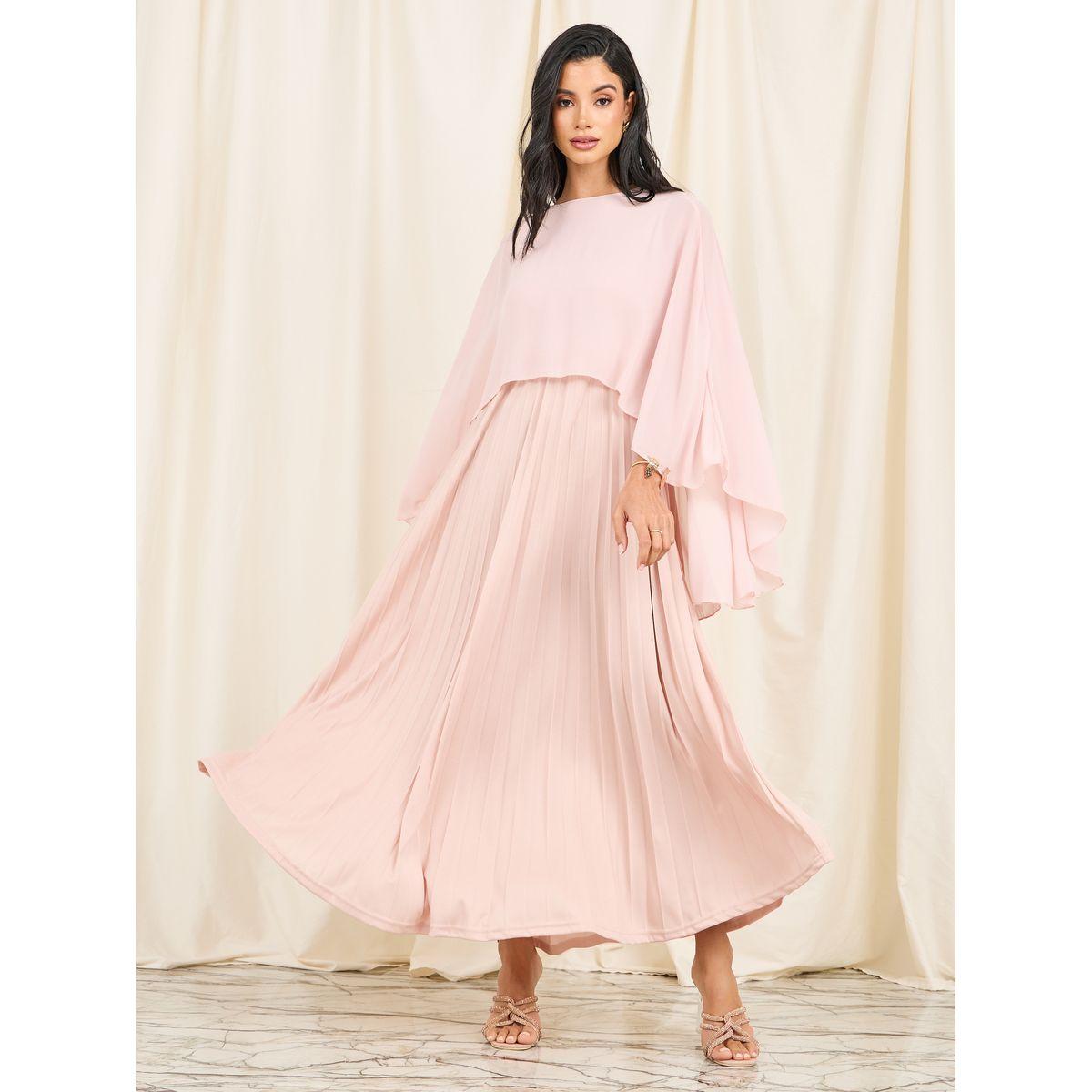 Styli Limited Pleated Cape Sleeves Maxi Dress-women-clothing-dresses-image-6