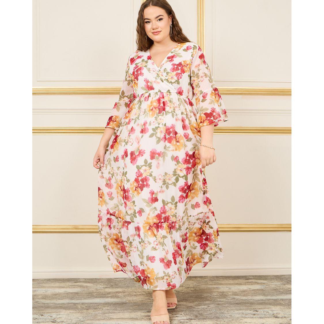 فستان طويل بمقاس كبير وطبعة زهور-women-clothing-dresses-image-1