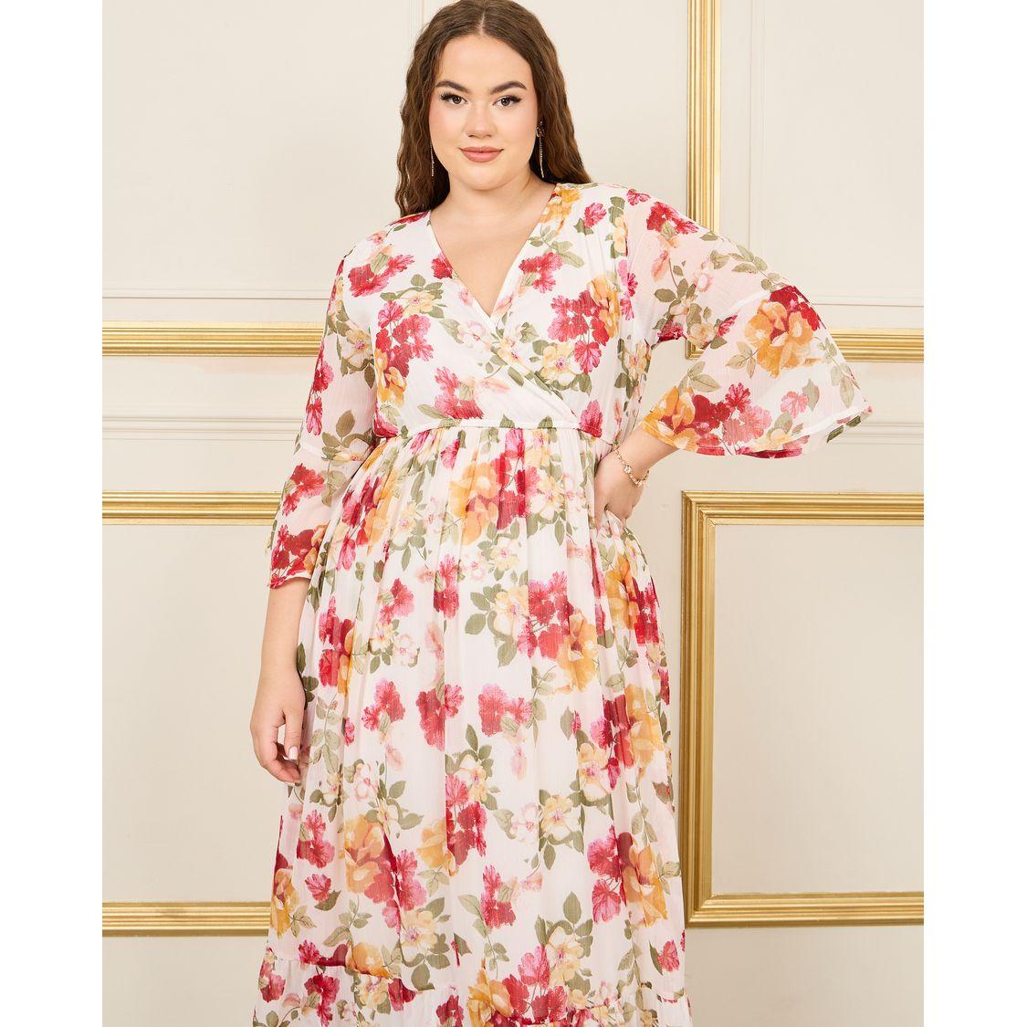 Styli Plus Floral Print Gathered Detail A-Line Maxi Dress-women-clothing-dresses-image-2