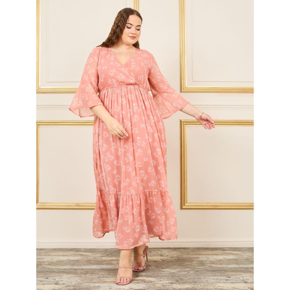 فستان طويل بمقاس كبير وطبعة زهور-women-clothing-dresses-image-1