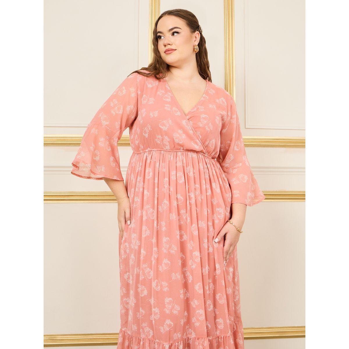 فستان طويل بمقاس كبير وطبعة زهور-women-clothing-dresses-image-2
