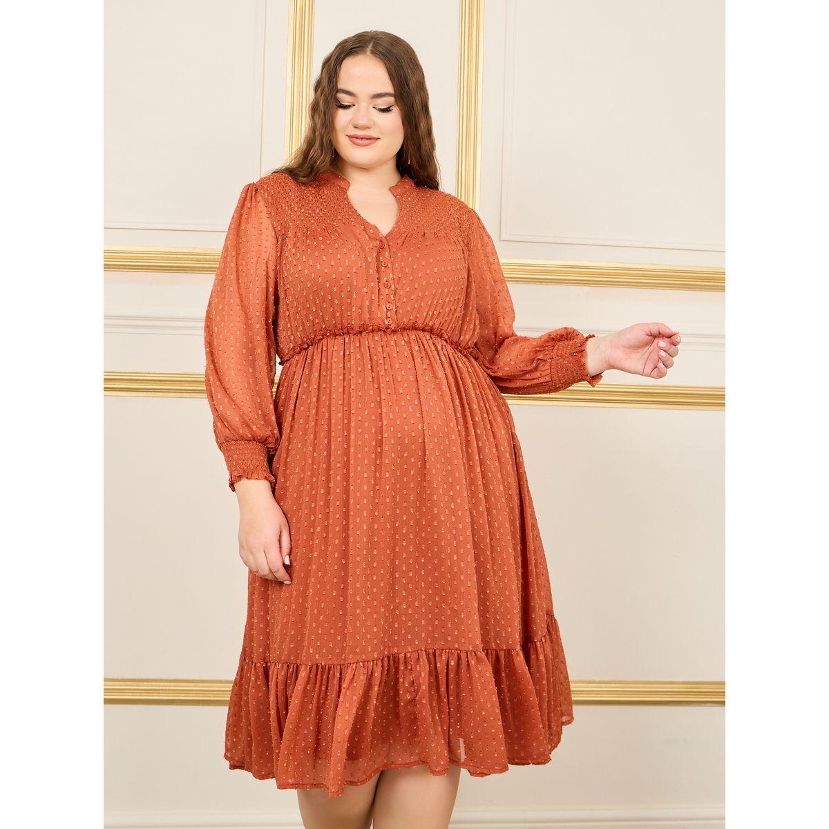 فستان ميدي بتفاصيل كشكش ومقاس كبير-women-clothing-dresses-image-1