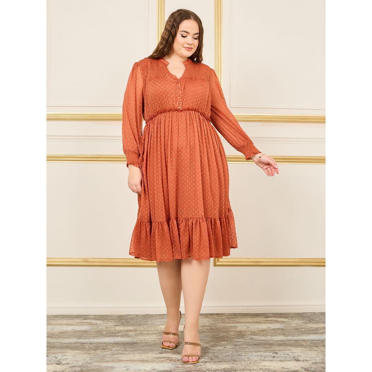 فستان ميدي بتفاصيل كشكش ومقاس كبير-women-clothing-dresses-image-2