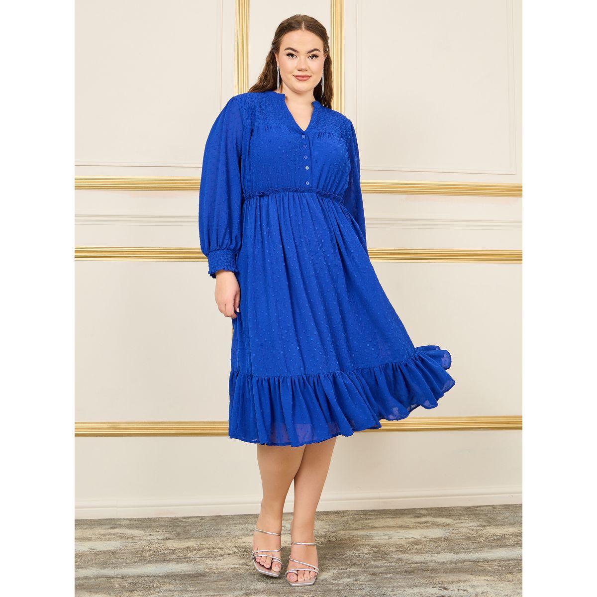 فستان ميدي بمقاس كبير وكشكش-women-clothing-dresses-image-1