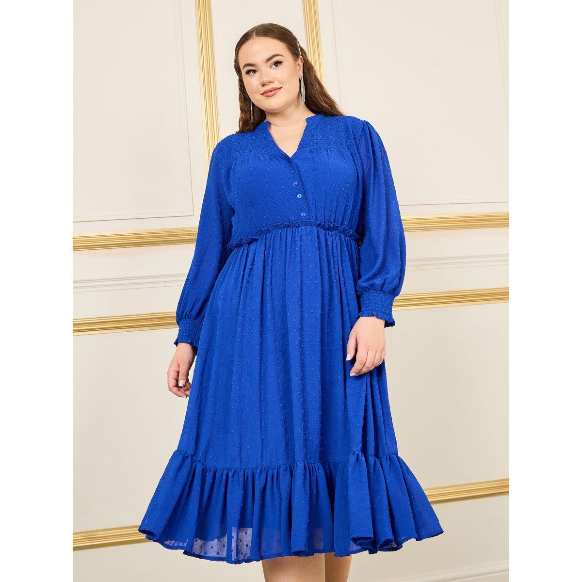 فستان ميدي بمقاس كبير وكشكش-women-clothing-dresses-image-2
