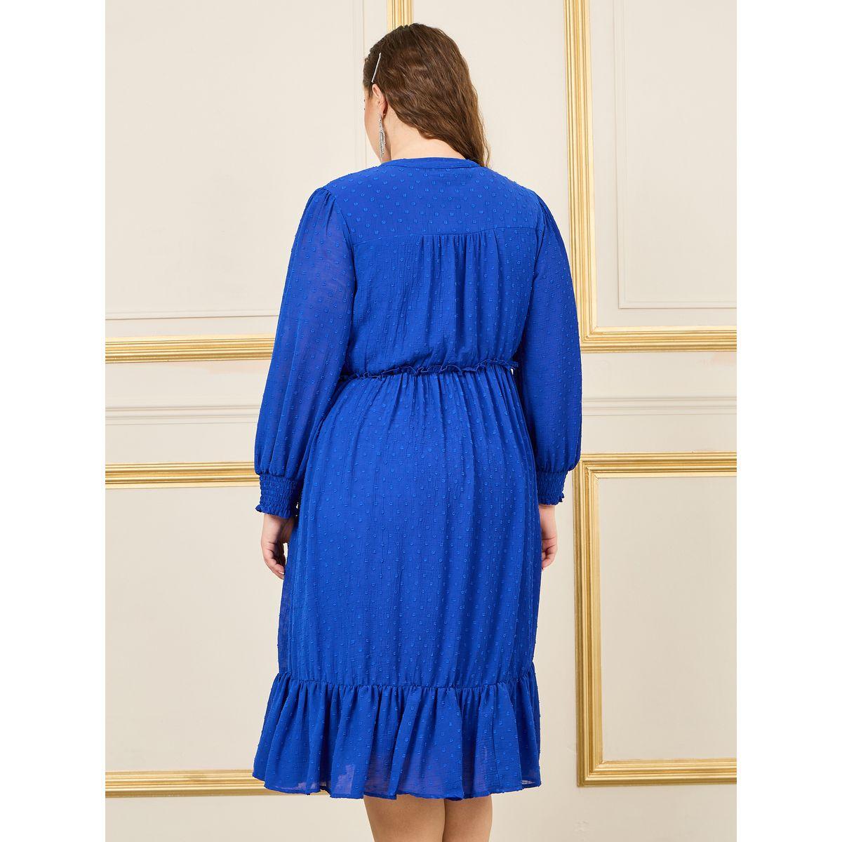 فستان ميدي بمقاس كبير وكشكش-women-clothing-dresses-image-4