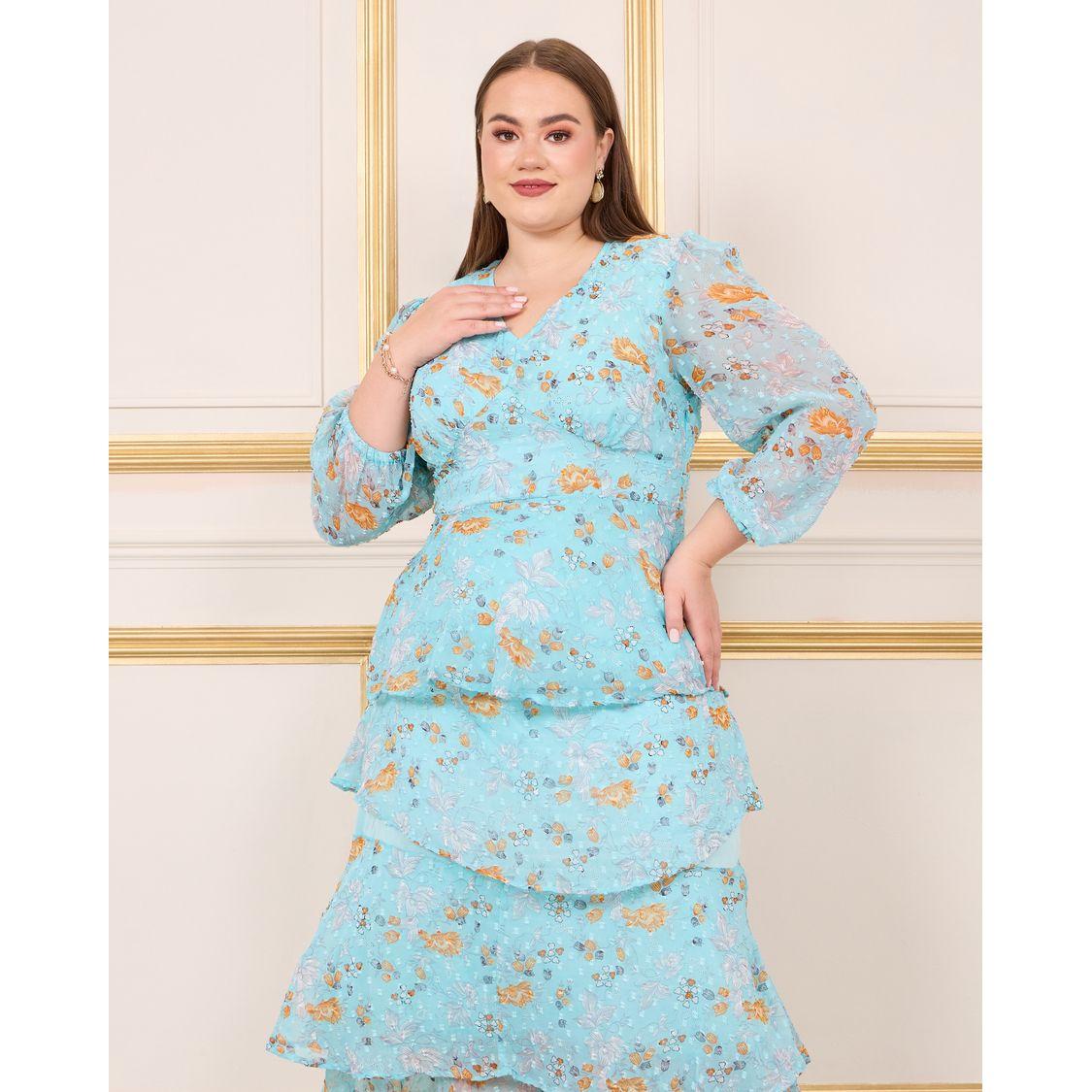 Styli Plus Ditsy Print Layered Tiered Midi Dress-women-clothing-dresses-image-2