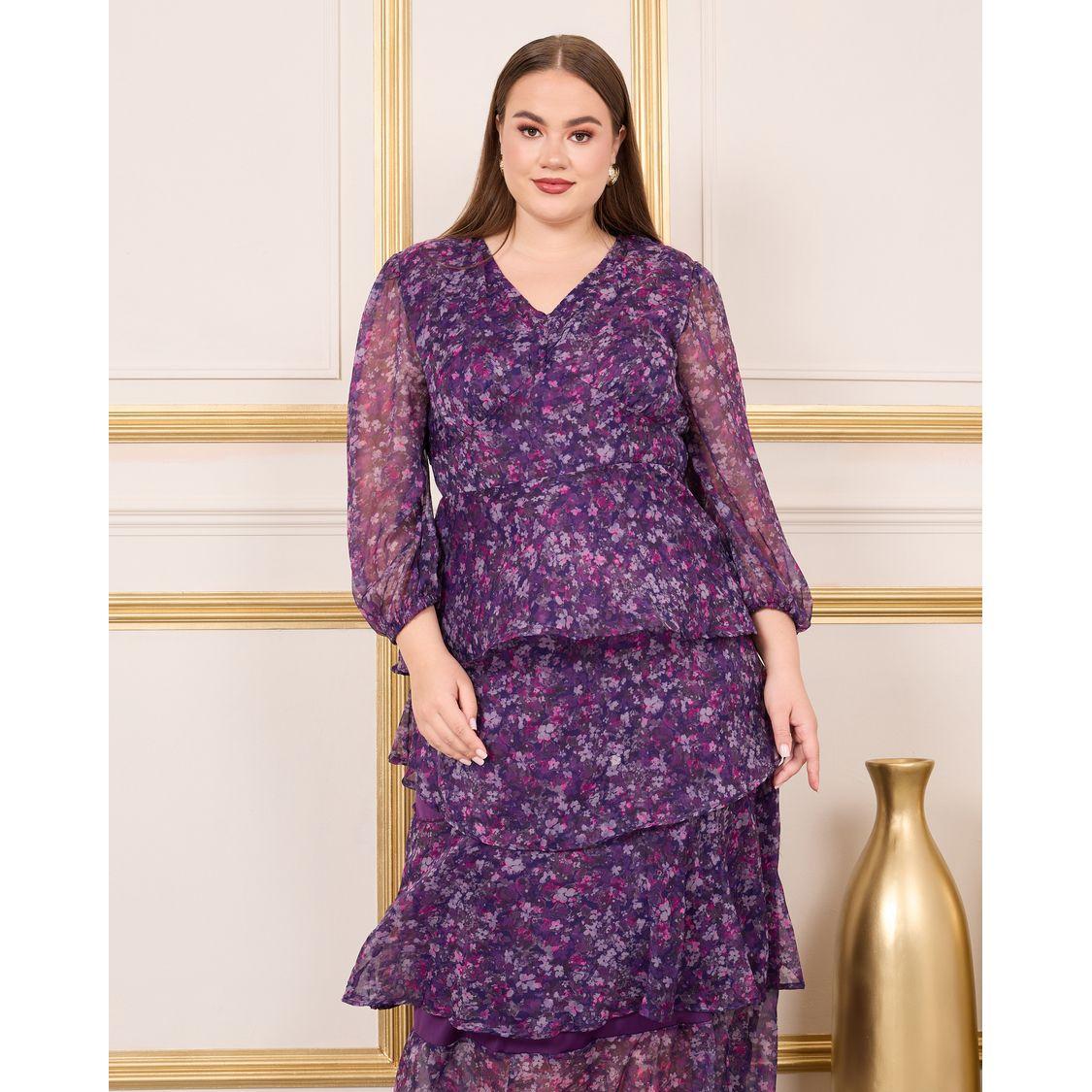 Styli Plus Ditsy Print Layered Tiered Midi Dress-women-clothing-dresses-image-2