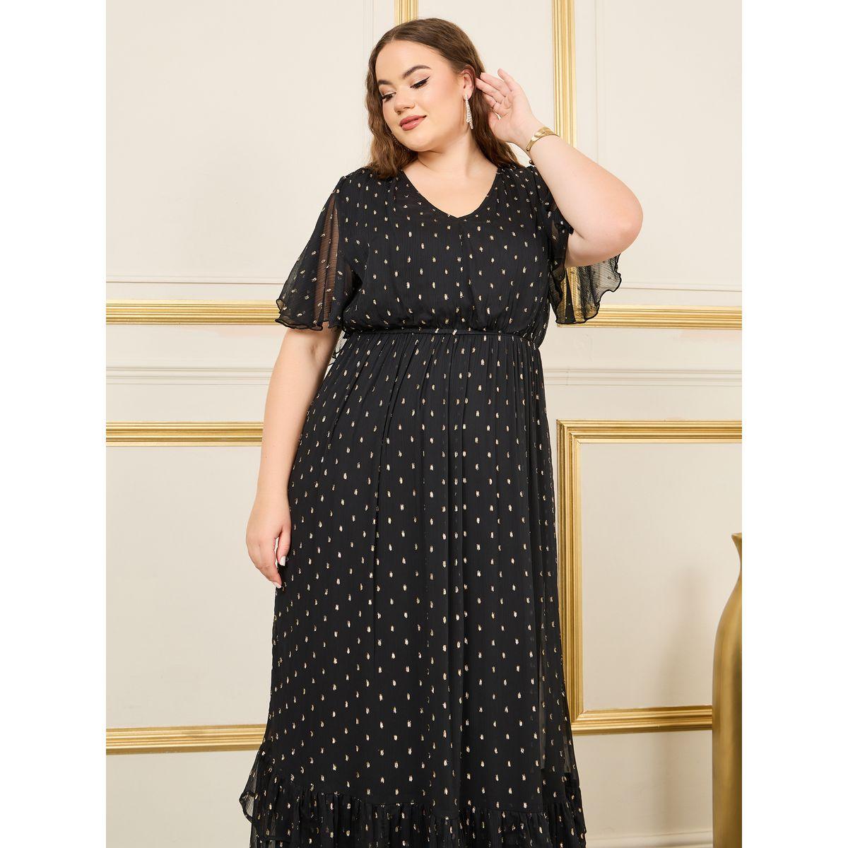 فستان طويل بمقاس كبير وتفاصيل كشكش-women-clothing-dresses-image-2