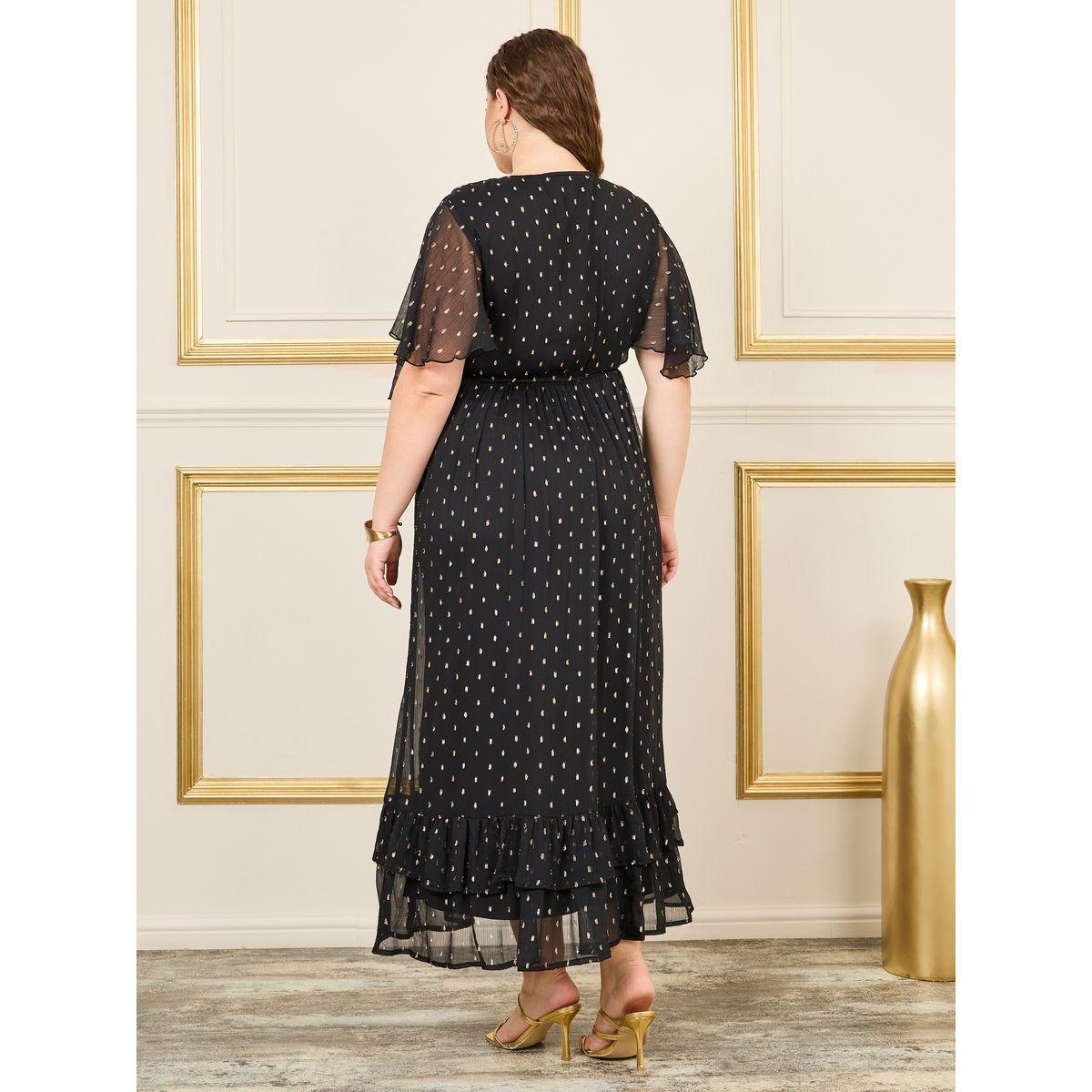Styli Plus Lurex Paisley Print Ruffle Detail Maxi Dress-women-clothing-dresses-image-4