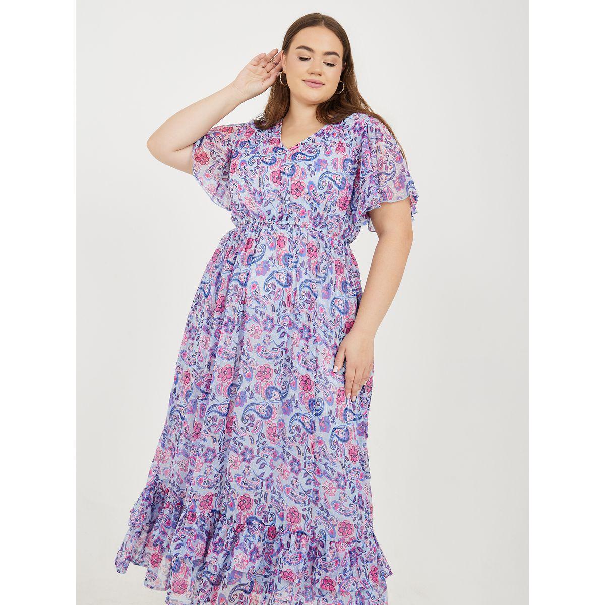 فستان طويل بمقاس كبير وتفاصيل كشكش-women-clothing-dresses-image-2