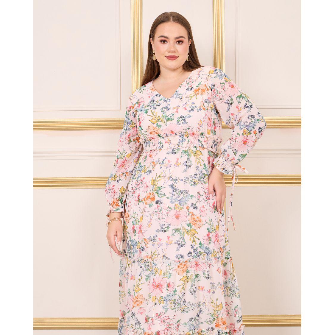 Styli Plus Floral Print Smocked Waist A-Line Maxi Dress-women-clothing-dresses-image-2