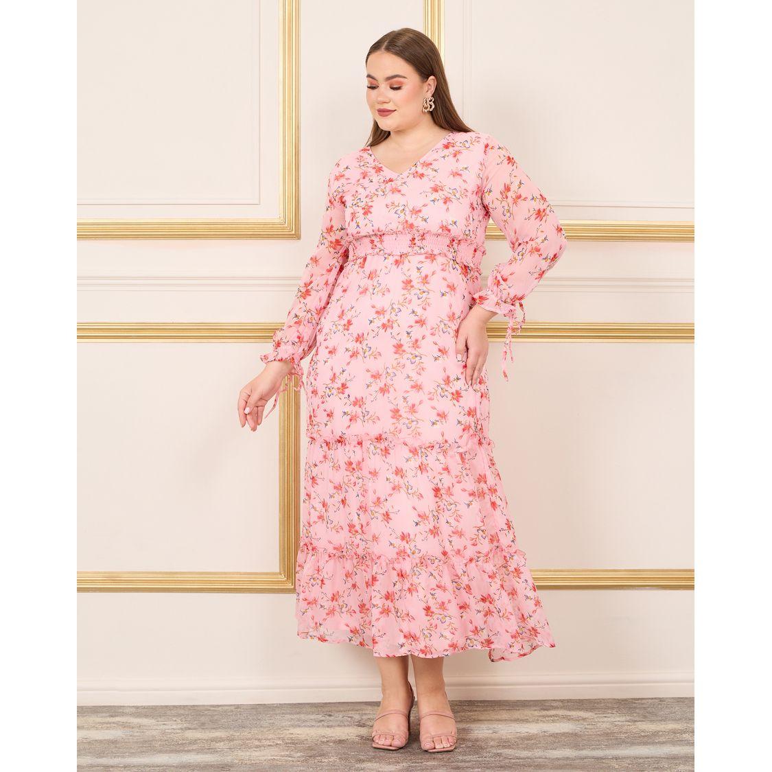 فستان طويل بمقاس كبيروطبعة زهور-women-clothing-dresses-image-1