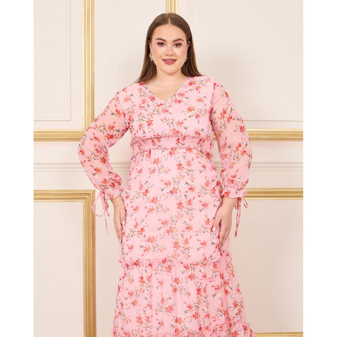 Styli Plus Floral Print Smocked Waist A-Line Maxi Dress-women-clothing-dresses-image-2