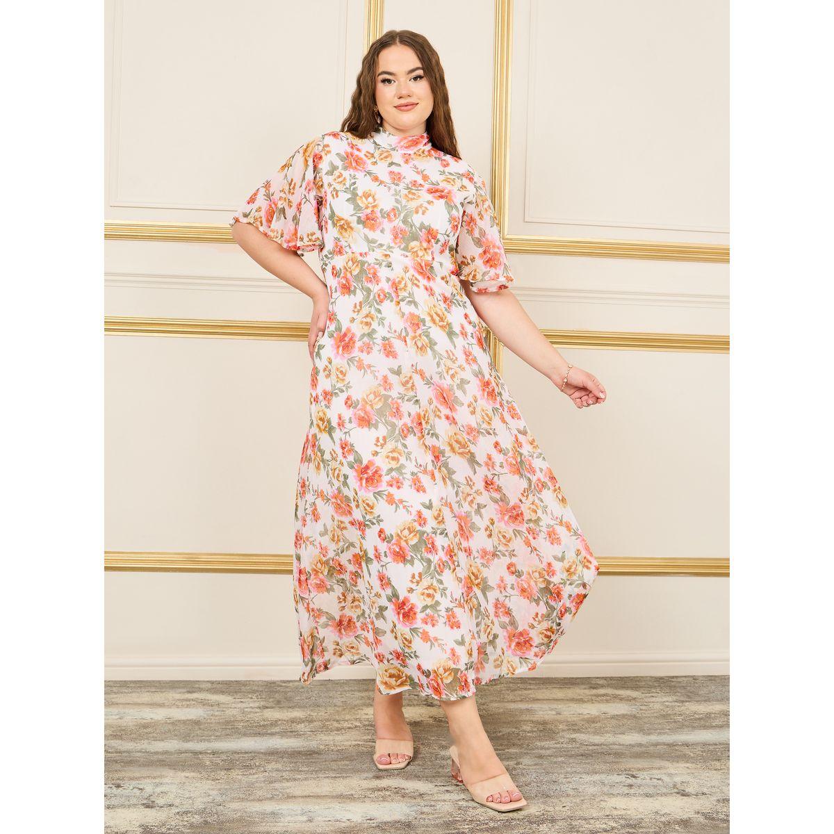 فستان طويل بمقاس كبير وطبعة زهور-women-clothing-dresses-image-1