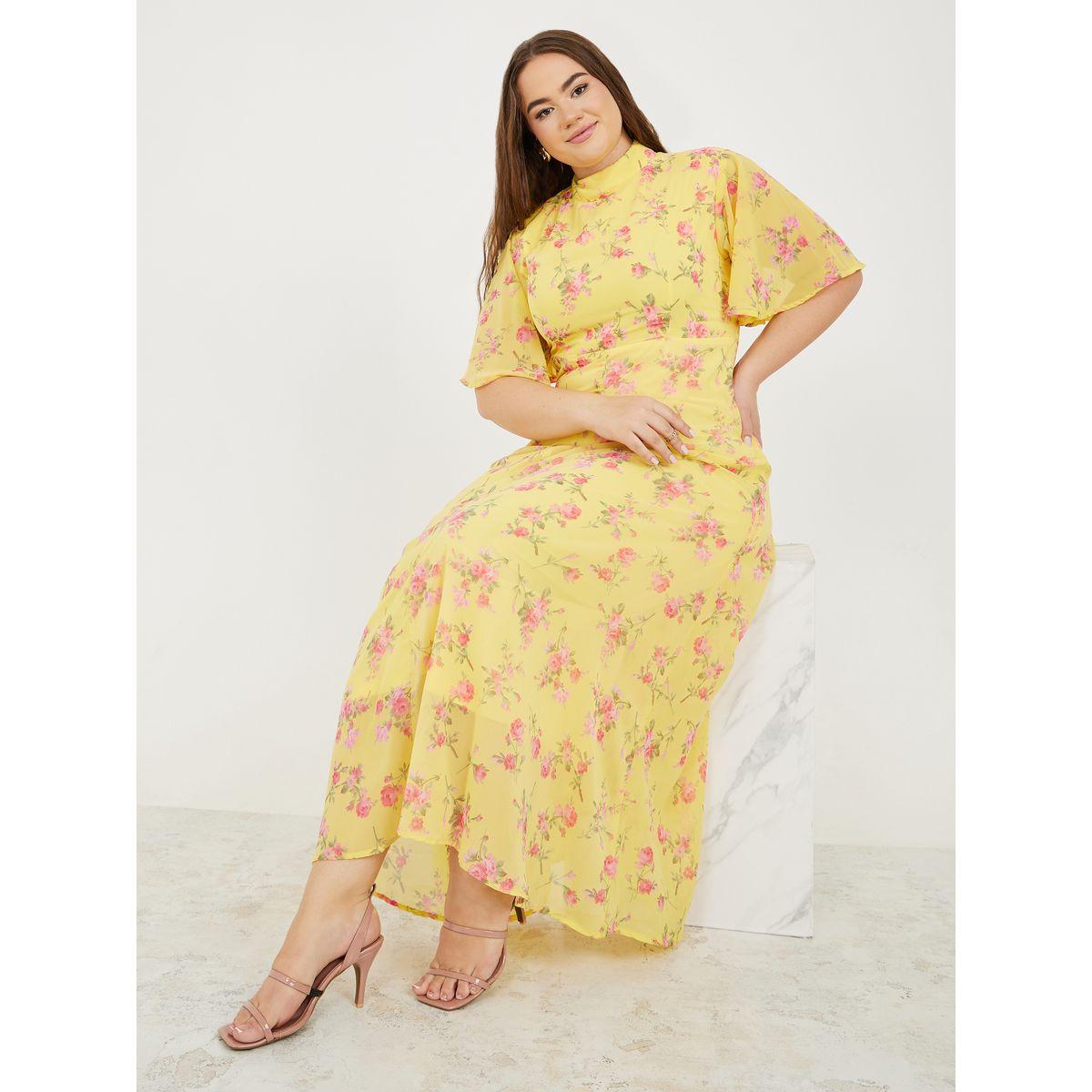 Styli Plus Floral Print High Neck A-Line Maxi Dress-women-clothing-dresses-image-1
