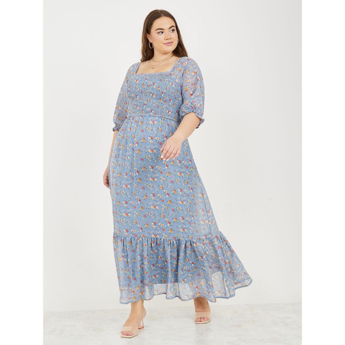 Styli Floral Print Shirred A-Line Maxi Dress-women-clothing-dresses-image-1