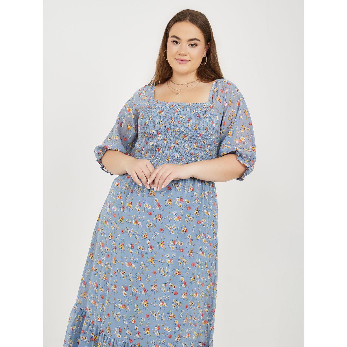 Styli Floral Print Shirred A-Line Maxi Dress-women-clothing-dresses-image-2