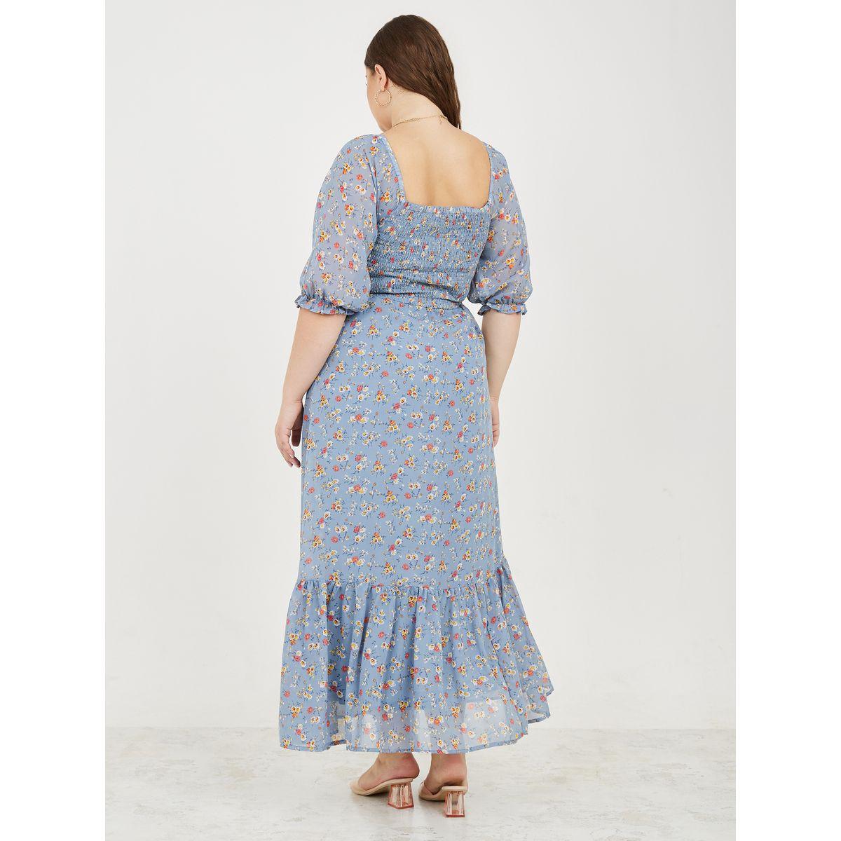 Styli Floral Print Shirred A-Line Maxi Dress-women-clothing-dresses-image-4