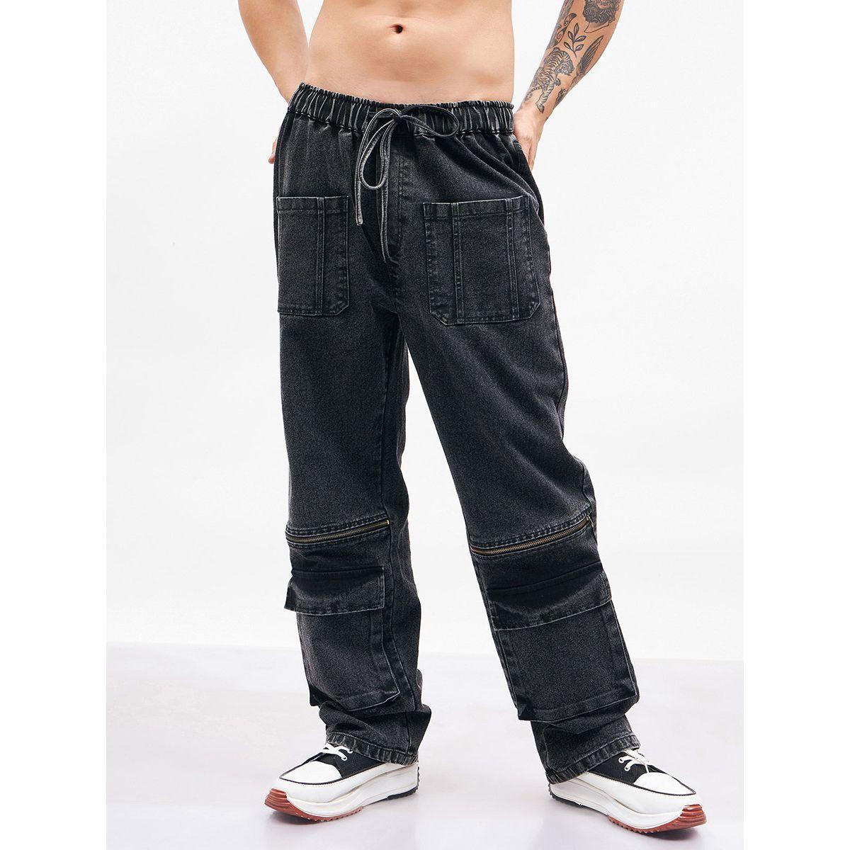 جينز بقصة باجي مع رباط خصر ماسكلن ساسافراس × ستايلي-men-clothing-bottoms-jeans-image-1