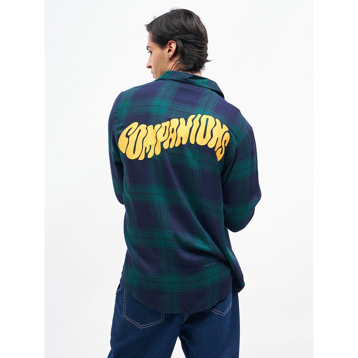 Mascln Sassafras X Styli  Checked Back Slogan Print Oversized Shirt-men-clothing-shirts-image-1