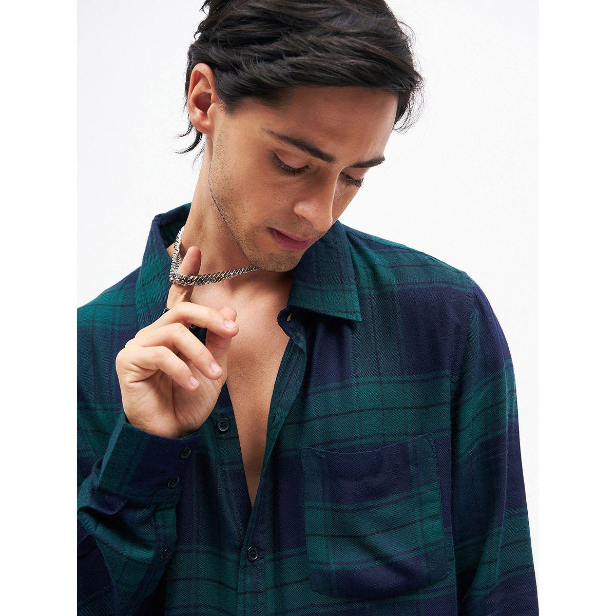 Mascln Sassafras X Styli  Checked Back Slogan Print Oversized Shirt-men-clothing-shirts-image-3