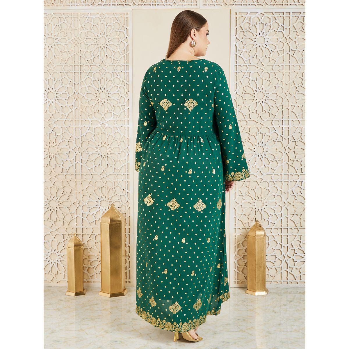Styli Plus Embroidered Lace Foil Print Jalabiya-women-arabicclothing-jalabiyas-image-4