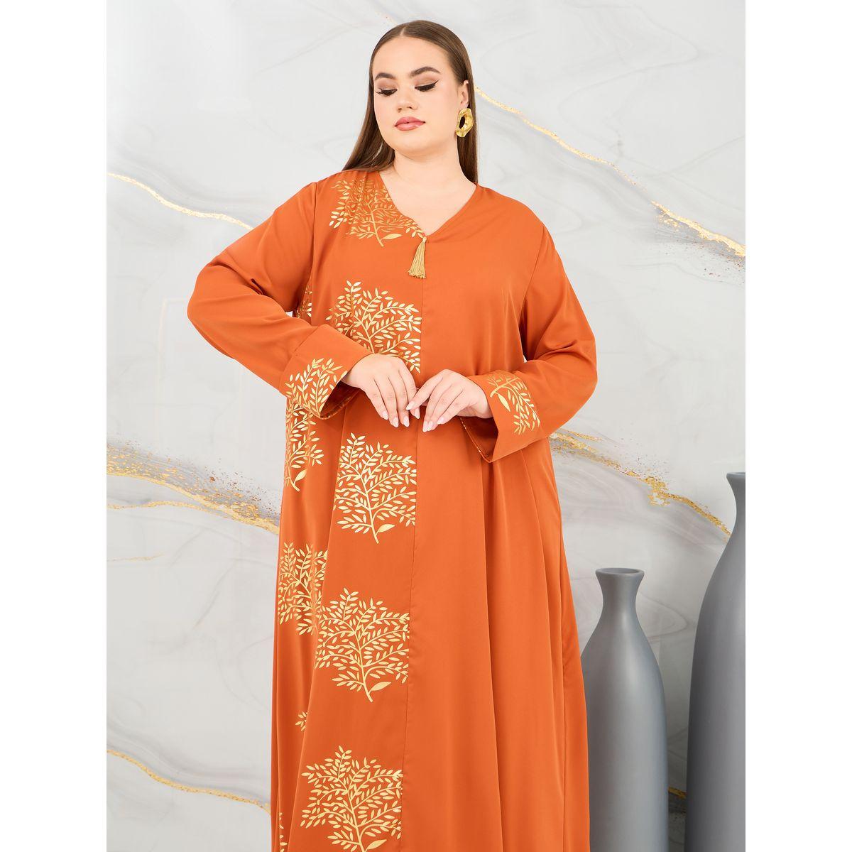 Styli Plus Damask Print A-Line Jalabiya-women-arabicclothing-jalabiyas-image-2