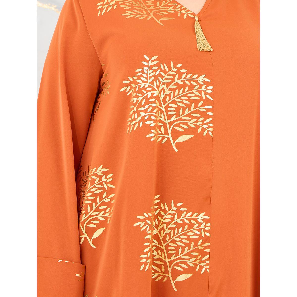 Styli Plus Damask Print A-Line Jalabiya-women-arabicclothing-jalabiyas-image-3