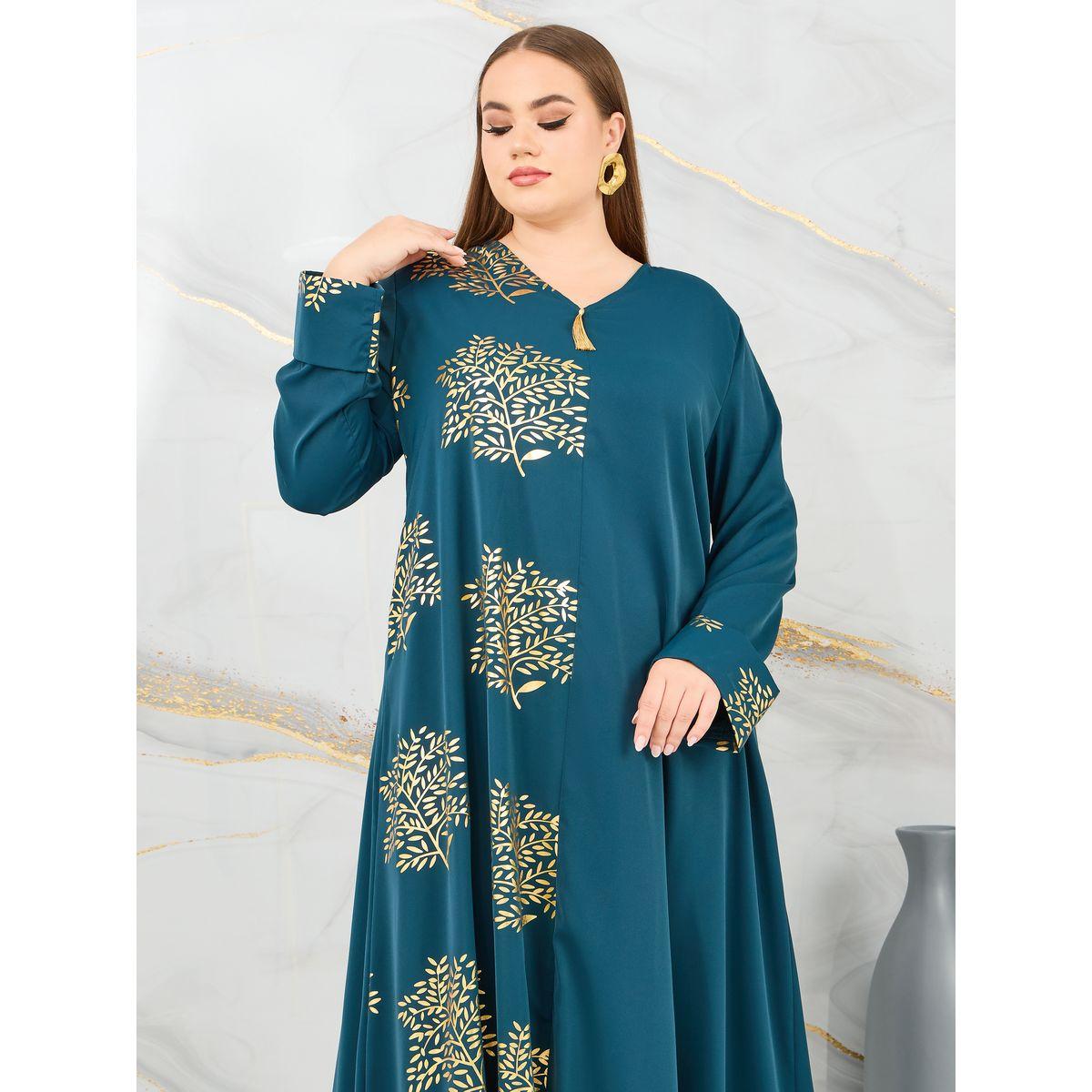 Styli Plus Damask Foil Print Jalabiya-women-arabicclothing-jalabiyas-image-2