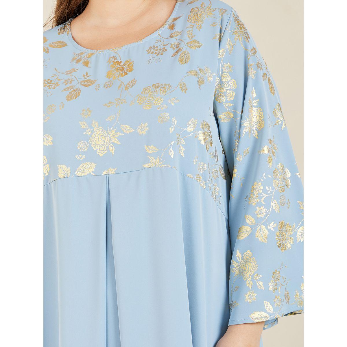Styli Plus Foil Print Bow Pleat Jalabiya-women-arabicclothing-jalabiyas-image-3